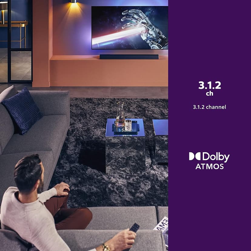 Philips B8905 Soundbar 3.1.2 with Wireless Subwoofer, Dolby Atmos, Compatible with DTS Play-Fi, Connects with Amazon Echo Devices and Voice Assistants, AirPlay 2 and BT Support, TAB8905