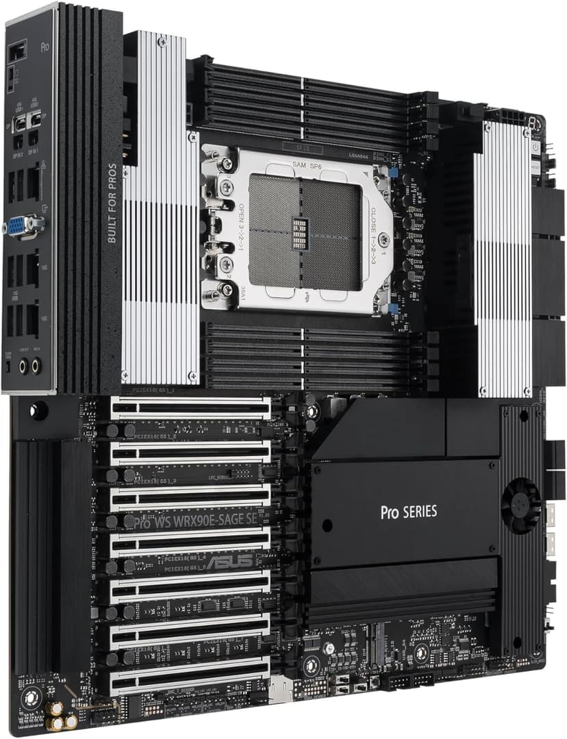 ASUS Pro WS WRX90E-SAGE SE EEB Workstation Motherboard, AMD Ryzen™ Threadripper™ PRO 7000 WX-Series, ECC R-DIMM DDR5, 32 Power-Stage,7xPCIe 5.0x16, PCIe 5.0 M.2, 10Gb & 2.5Gb LAN, Multi-GPU Support