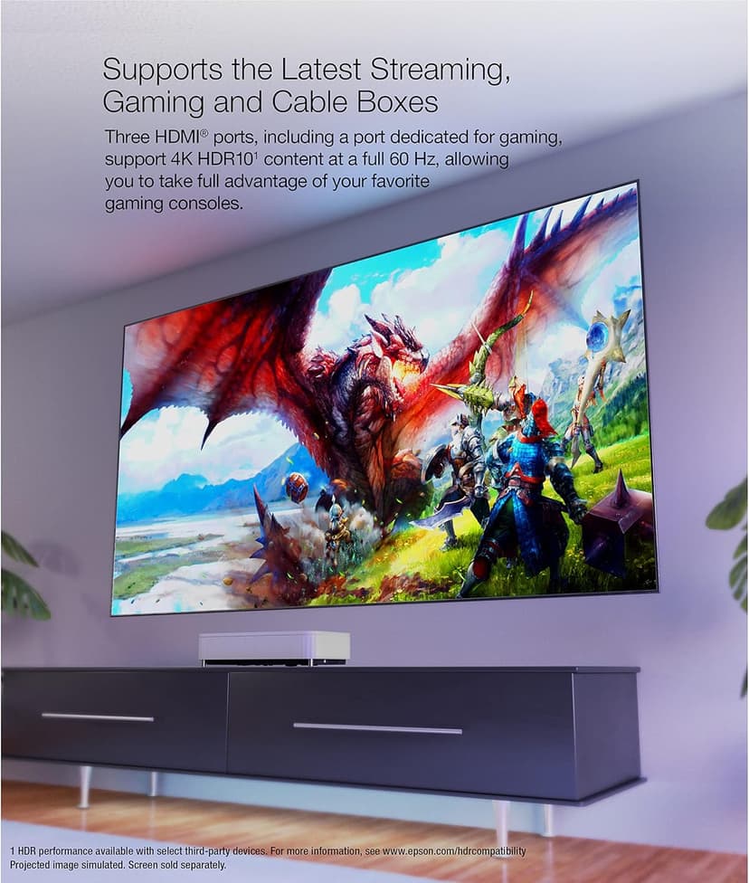 Epson EpiqVision Ultra LS800 Ultra Short Throw 3-Chip 3LCD Smart Streaming Laser Projector, 4,000 Lumens, 4K PRO-UHD, HDR, 150" Class, Android TV, 2.1ch Yamaha Built-in Speakers - White (Renewed)