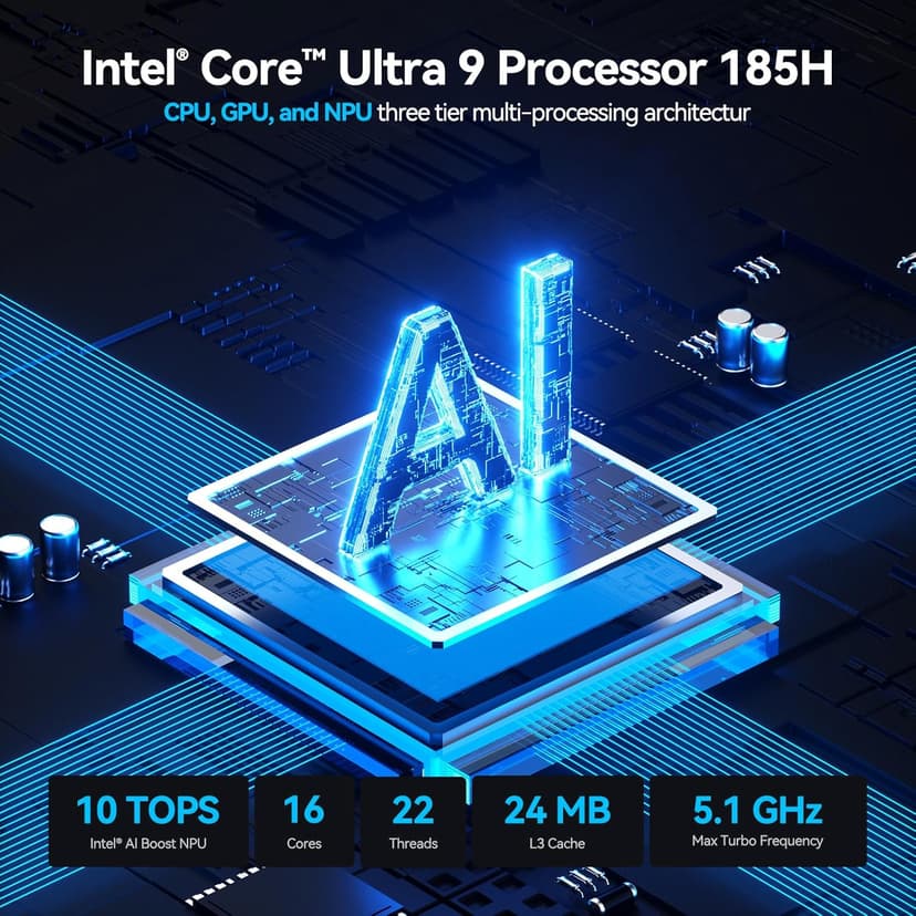 GEEKOM XT1 Mega AI Mini PC,14th Gen Intel Core Ultra U9-185H Processor (16C/22T,up to 5.1 GHz),32GB DDR5 2TB PCIe Gen4 SSD,Mini Desktop Computers Windows 11 Pro,WiFi 7/BT 5.4/Dual 2.5G LAN/USB4.0/8K