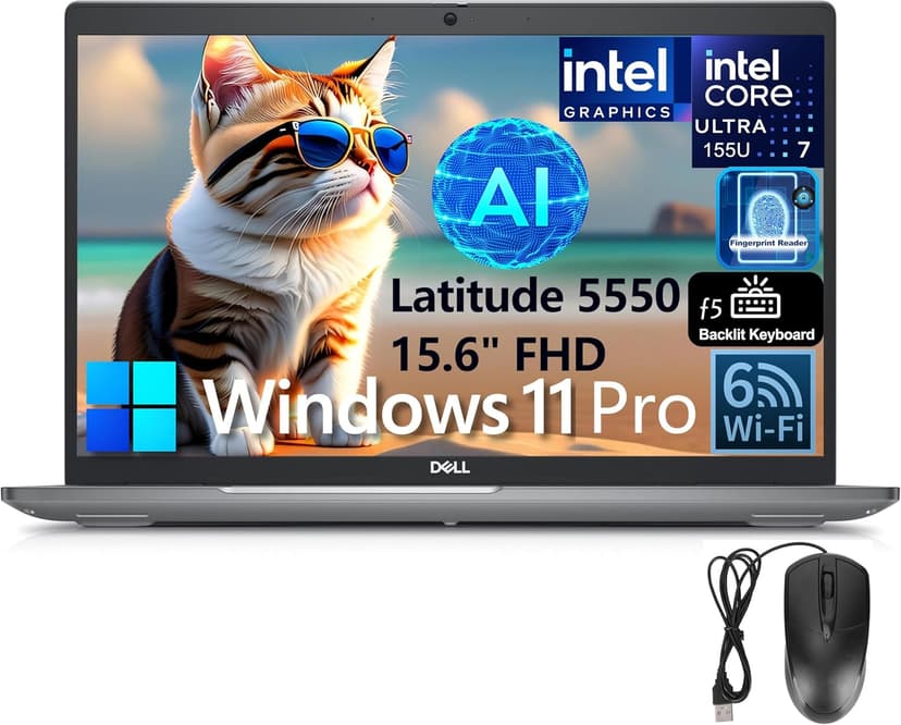 Dell Latitude 5550 15 Business AI Laptop, 15.6" FHD Computer, Intel Ultra 7 155U (Beat i7-1355U), 16GB DDR5 RAM, 512GB PCIe SSD, WiFi 6, Backlit Keyboard, Fingerprint Reader, Windows 11 Pro