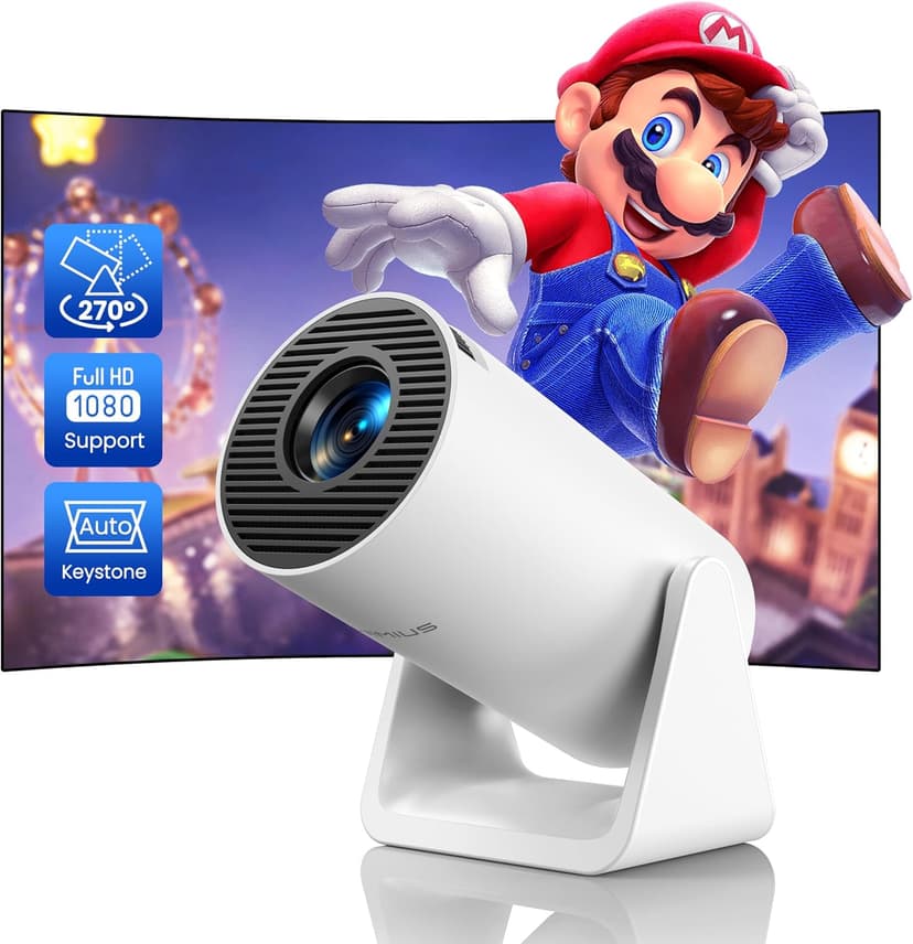 [Short Throw/Adjustable Stand]Mini projector with WiFi and Bluetooth, 2025 Upgrade Outdoor Portable Movie Projector 1080P, Auto Vertical Keystone, Home Projector for Phone/TV Stick, WiMiUS S27 (White)