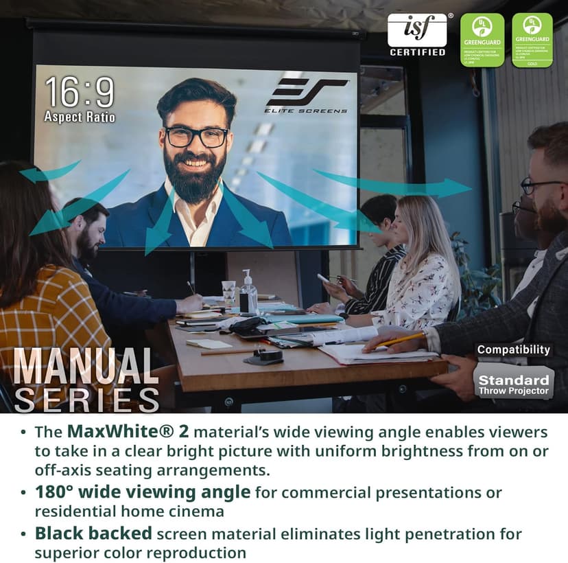 Elite Screens Manual Series, 150-INCH 16:9, Pull Down Manual Projector Screen with AUTO LOCK, Movie Home Theater 8K / 4K Ultra HD 3D Ready, 2-YEAR WARRANTY, M150UWH2