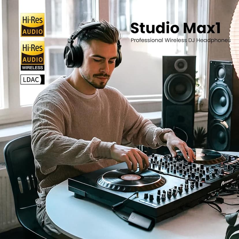 OneOdio Studio Max 1 Wireless Over-Ear DJ Headphones, 120H Playtime, Hi-Res/LDAC Audio, 20MS Low Latency, Dongle/Bluetooth/6.35mm/3.5mm Connection for Monitor Guitar Keyboard Podcast Recording