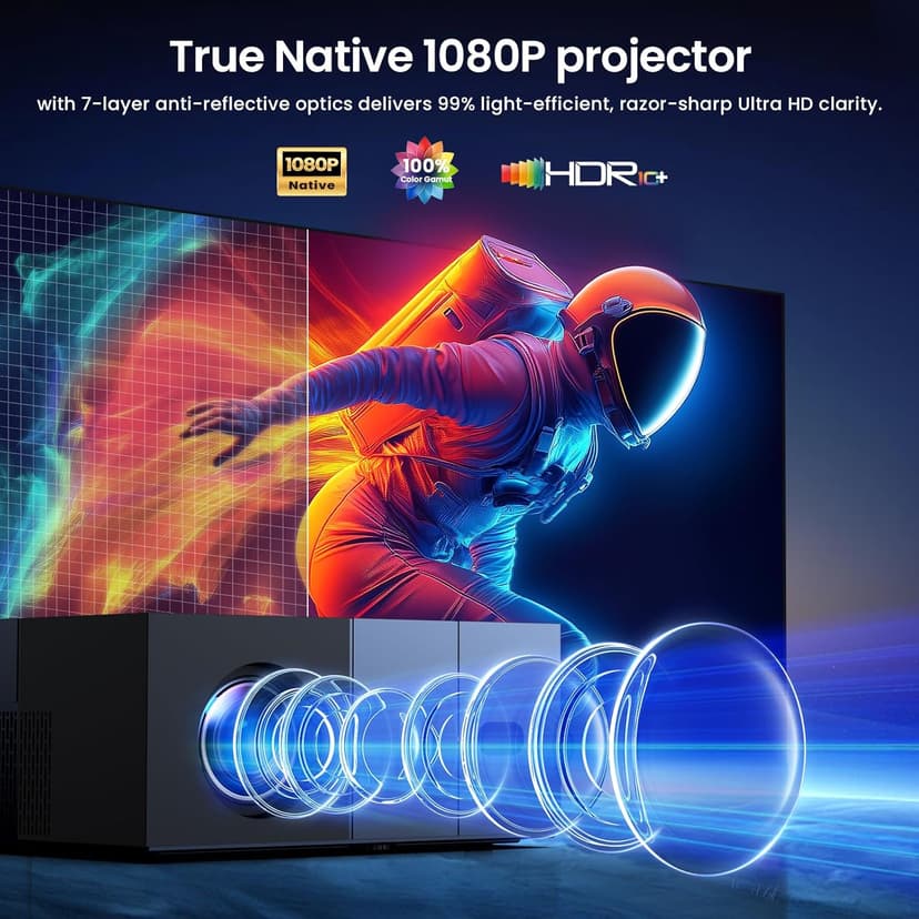 [Electric Focus] Projector with WiFi and Bluetooth, 20000LM Native 1080P Projector with Screen, YOWHICK Portable Movie Smart Projector, Home Projector 4K Supported for Phone/TV Stick /HDMI/USB Grey