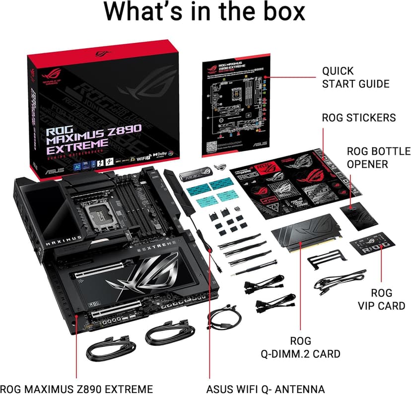 ASUS ROG MAXIMUS Z890 EXTREME Intel® Z890 LGA 1851 E-ATX motherboard, Advanced AI PC-ready, 24+2+1+2 stages, DDR5, WiFi7, 2.5G/10G LAN, PCIe® 5.0 M.2, Thunderbolt™ 5, USB Type-C®, AI OC, 5” LCD Screen