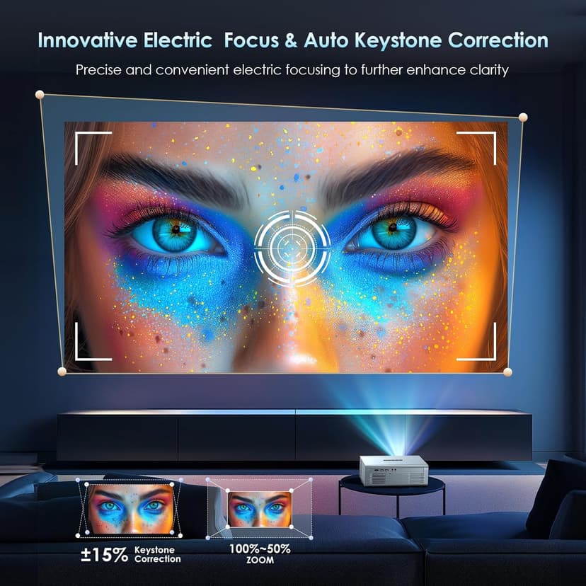 [Electric Focus] 4K Support Projector with WiFi6 and Bluetooth 5.3, 22000L for Outside Video Movie Use, OWNKNEW Outdoor Gaming Proyector, Auto Keystone Correction