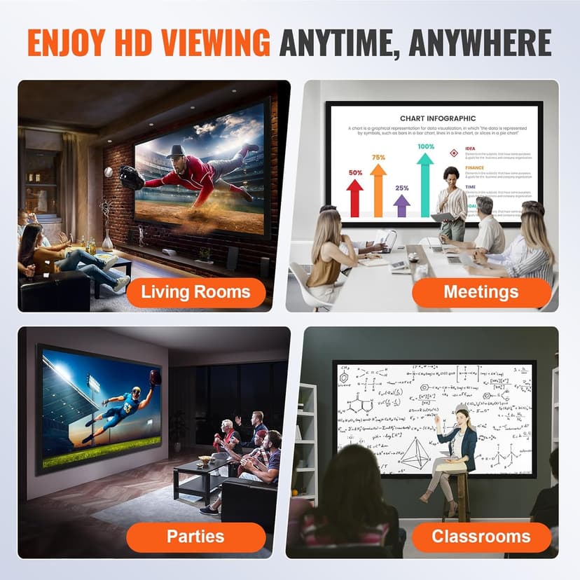 VEVOR Projector Screen Fixed Frame 130inch Diagonal 16:9 Movie Projector Screen 4K HD with Aluminum Frame Projector Screen Wall Mounted for Home Theater Office