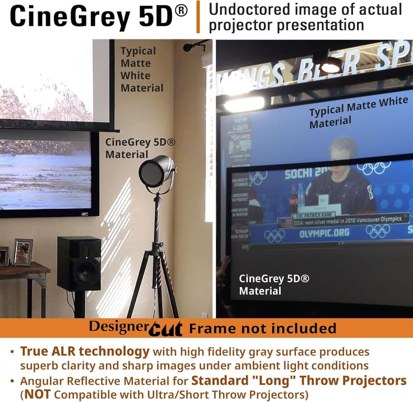 Elite Screens Designer Cut Series, 135-inch 16:9, 8K / 4K Ultra HD Ambient Light Rejecting DIY Raw Projector Screen Material, ISF Certified True ALR Capable Projection Screen, RM-135HW-CINEGREY5D