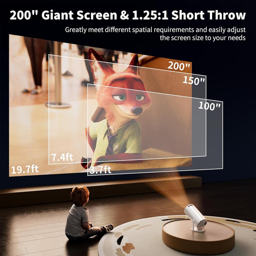 Mini Projector, 270° Rotation, Portable Projector 4K Support, Full HD 1080P Outdoor Movie Projector, Wired Screen Synchronize Max 200" Display, Compatible with Smartphone/TV Stick/Laptop/PS5/HDMI/USB