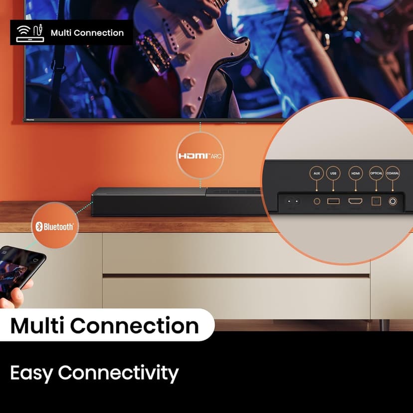 Hisense A620 2.1ch All-in-one Sound Bar with Built-in Subwoofer, 240W, DTS Virtual: X, Dolby Dightal Plus, Bluetooth 5.3, Roku TV Ready, HDMI ARC/AUX/USB, Ez Play, Black (A620, 2024 Model)