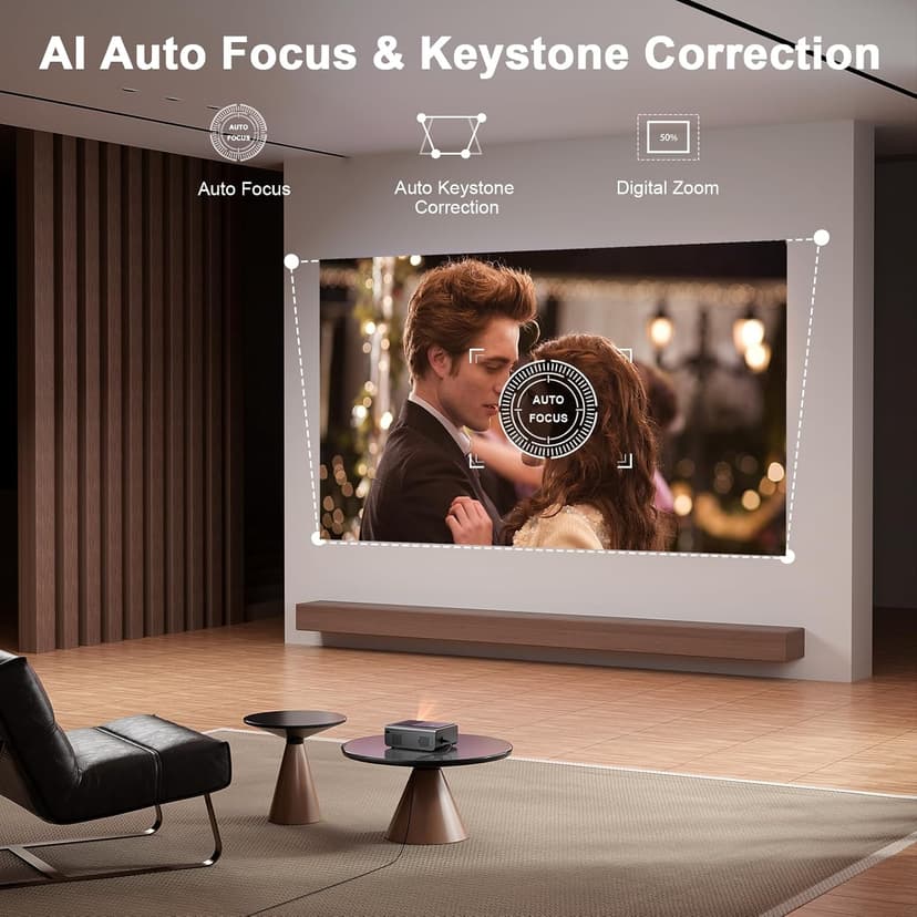 [Netflix Official & Auto Focus/Keystone] Smart Projector with WiFi and Bluetooth, VOPLLS 700ANSI Native 1080P Outdoor Projector, 50% Zoom Home Theater Movie Projector for Bedroom/iOS/Android