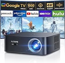 [1000 ANSI/Google TV/Voice Control]Smart Projector with WiFi 6 and Bluetooth, Netflix-Licensed 4K Support, Outdoor Movie Proyector, 1080P Home Ceiling Auto Focus Projector, PUTRIMS K12 Gray