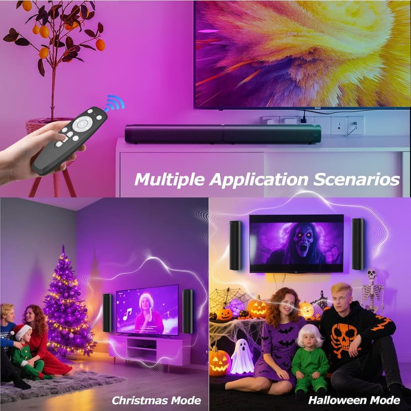 Sound Bar,100W Sound Bar for Smart TV with 3 RGB Lights Modes, Bluetooth 5.3, ARC/Opt/AUX Connect, Detachable 2-in-1 Speaker, 3 Equalizer Modes, Bass Surround Soundbar for TV/PC/Gaming/Projectors