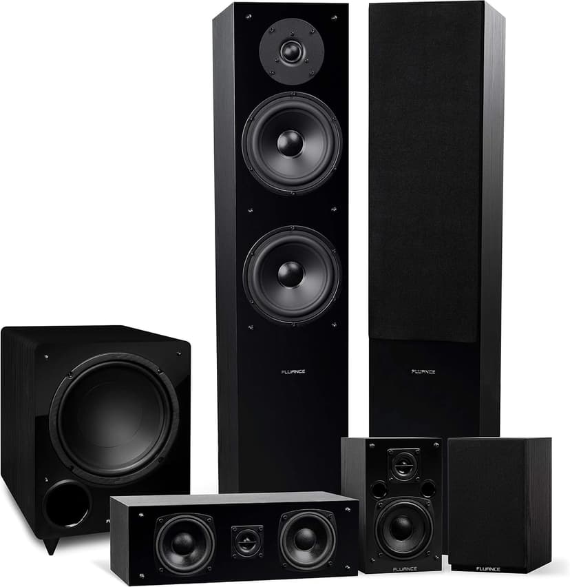 Fluance Elite High Definition Surround Sound Home Theater 5.1 Speaker System Including 3-Way Floorstanding Towers, Center Channel, Rear Surround Speakers and a DB10 Subwoofer - Black Ash (SX51BR)