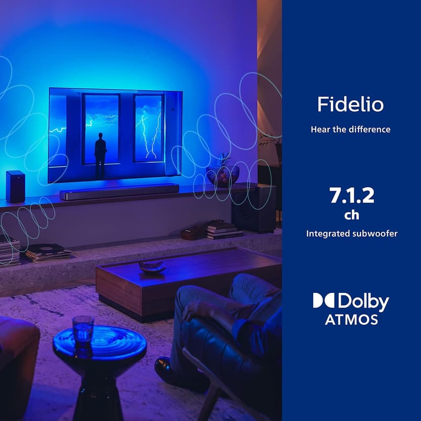 PHILIPS Fidelio FB1 7.1.2-Channel Surround Sound Soundbar with Integrated Dolby Atmos and Subwoofer + DTS Play-Fi, All-in-One, Premium Design and Materials