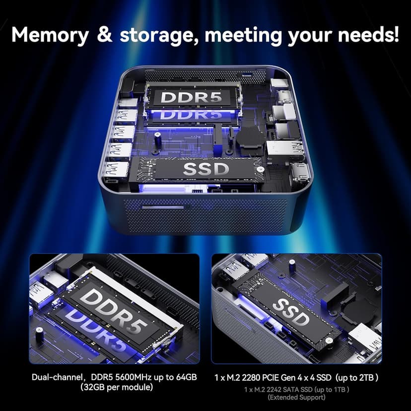 GEEKOM GT1 Mega AI Mini PC, with Intel 14th Gen Ultra 9 185H (Up to 5.1 GHz), 32GB DDR5 2TB M.2 NVMe SSD, Mini Desktop Computers Windows 11 Pro, 2.5G Dual LAN/WiFi 7/BT 5.4/USB4.0/8K/3 Years Warranty