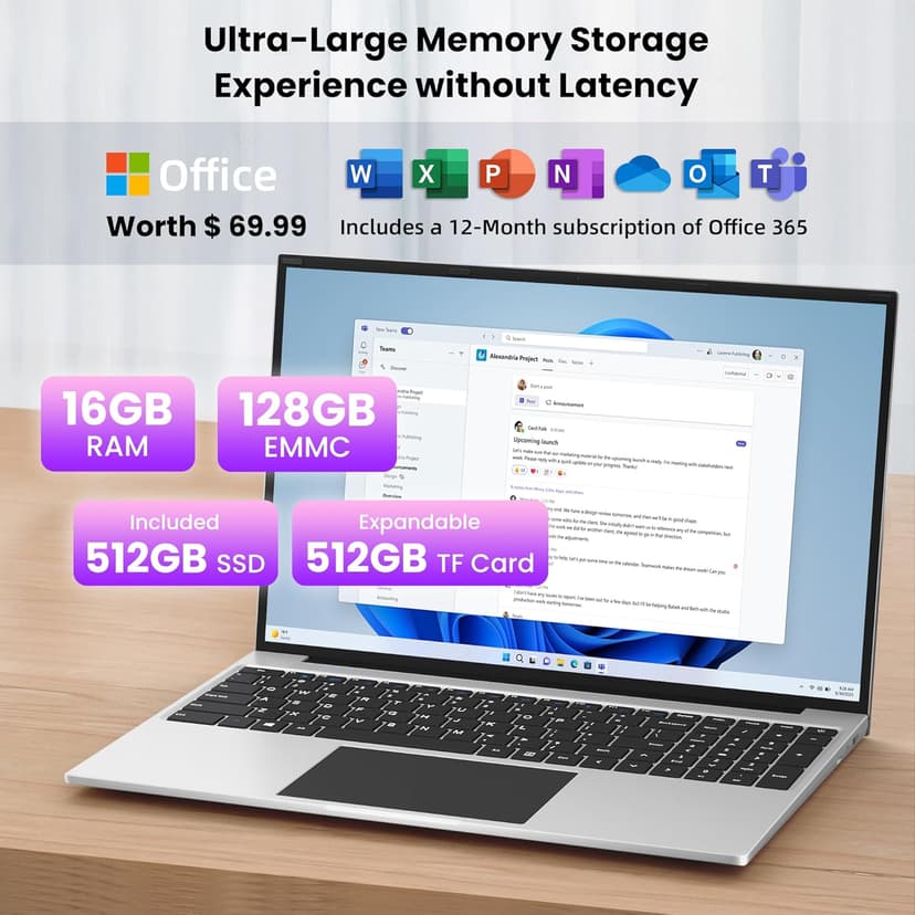 jumper 16 Inch Laptop, 4-Core N95 Processor, Up to 3.4Ghz, 16GB RAM, 640GB Storage,1200p FHD IPS Display, Windows 11 Computer, Office 365 1-Year Subscription, WiFi-6, 38Wh Battery.