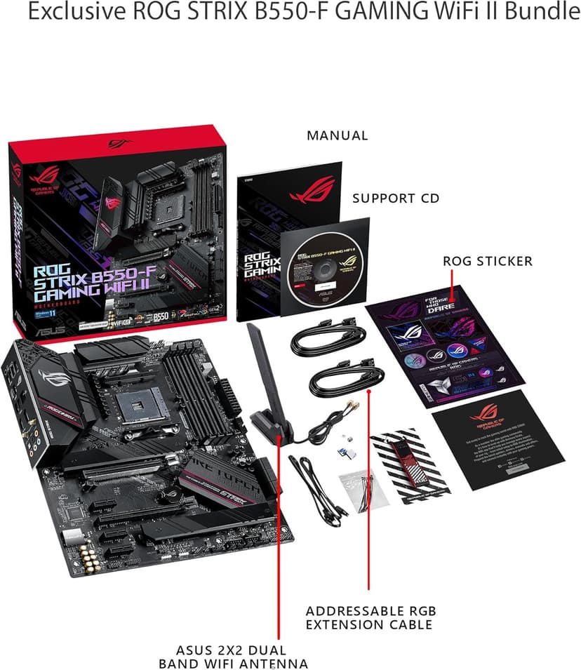 Asus ROG Strix B550-F Gaming WiFi II AMD AM4 (3rd Gen Ryzen) ATX Motherboard (PCIe 4.0,WiFi 6E, 2.5Gb LAN, BIOS Flashback, HDMI 2.1, Addressable Gen 2 RGB Header and Aura Sync)