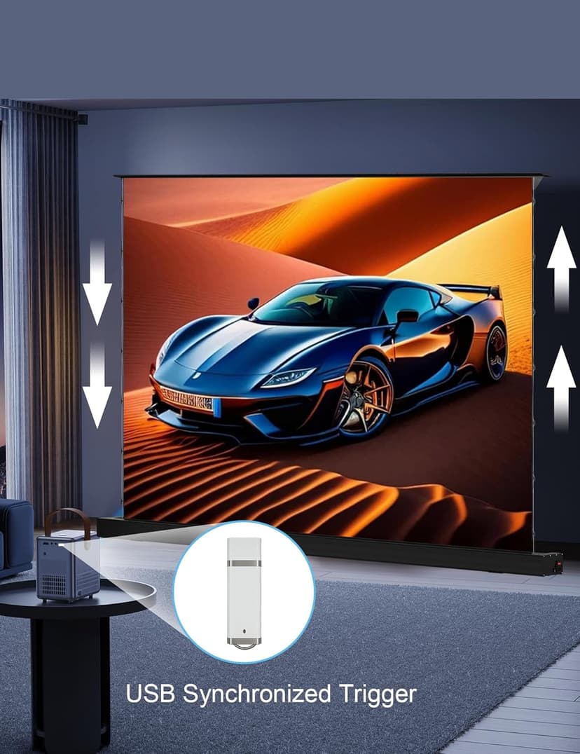 IN&VI 100" Motorized Floor Rising Projector Screen for UST Long/Standerd Throw Projector,Matte White Projector Screen Motorized for Home Theater,Movie Screen 4K/8K Ultra HD Active 3D