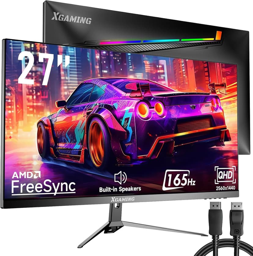 memzuoix 27 inch Gaming Monitor, QHD 2560×1440p, 144Hz/165Hz 100% sRGB, 1ms, FreeSync, HDMI&DisplayPort×2, Built-in Speakers and LED Rainbow Light, VESA Mountable, Black
