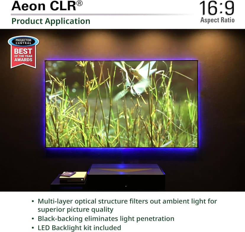 Elite Screens Aeon CLR 103-Inch ALR UST Projector Screen, 8K Edge-Free Fixed Frame, 95% Ambient Light Rejecting, Indoor Home Theater Movie Screen, Perfect for Ultra Short Throw Projectors, AR103H-CLR