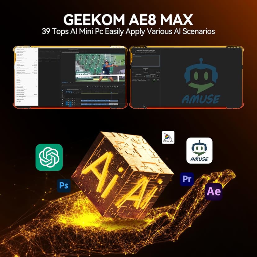 GEEKOM AE8 Max Mini Desktop Computer, AMD Ryzen7 8745HS(8C/16T,up to 4.9GHz),32GB DDR5 RAM & 1TB SSD, Mini PC Windows 11 Pro/AMD Radeon 780M/USB3.2 * 4/2.5G LAN for Gaming/Business