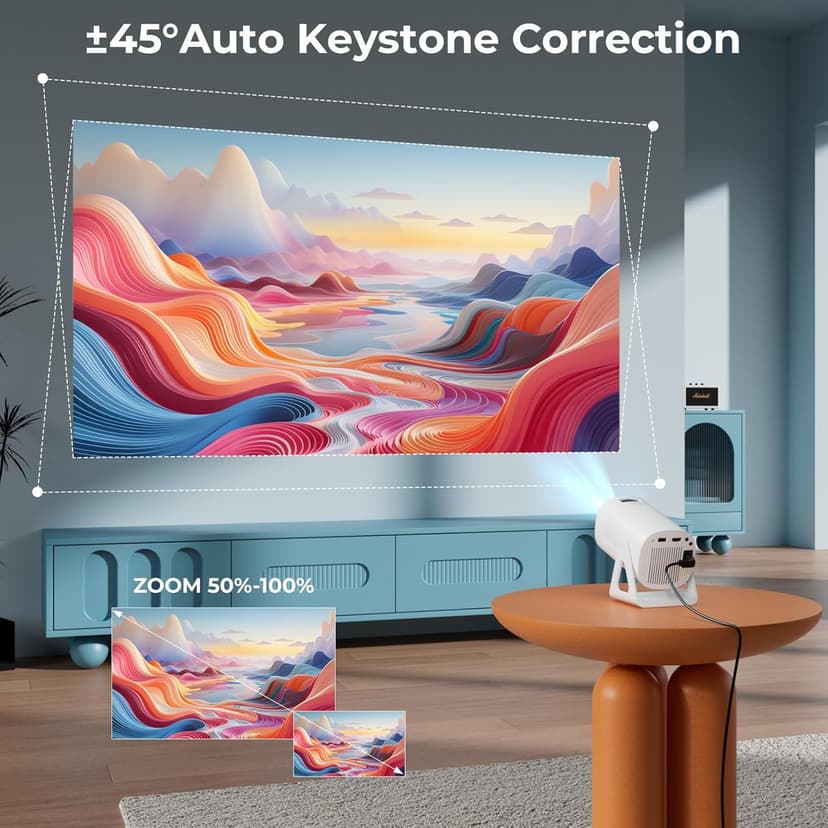 Portable WiFi and Bluetooth Projector - 4K 1080P Supported Mini Movie Projector, 270°Adjustable Stand Outdoor Home Theater Star Projector with Ambient Light for Phone TV Stick Laptop