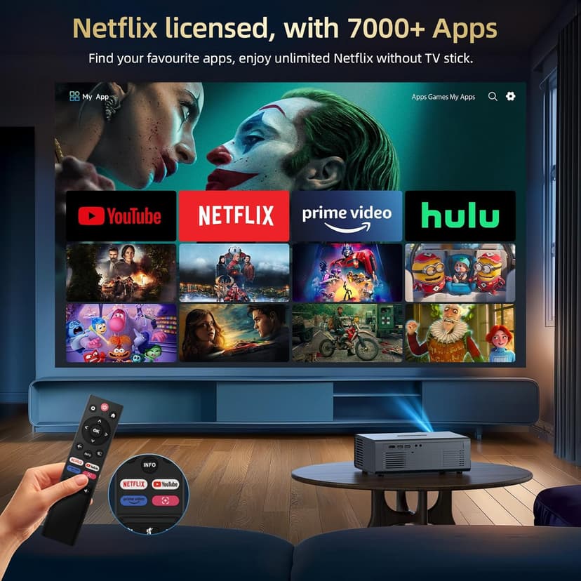 [Netflix Officially & Dolby Audio] Smart Projector with WiFi6 and Bluetooth5.3, Electric Focus & Auto Keystone 4K Support, 22000L Movie Projectors, OWNKNEW Native 1080P Proyector Built-in Apps