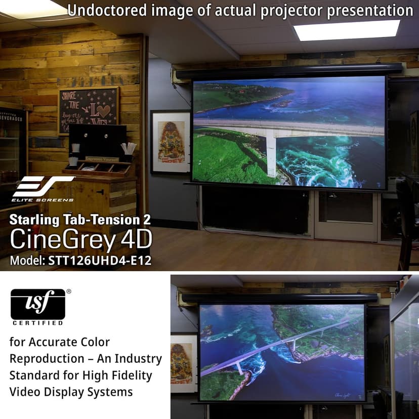 Elite Screens Starling Tab-Tension 2 CineGrey 4D, 106" 16:9, Ceiling, Ambient Light Rejecting (CLR/ALR) Tab-Tensioned Electric Drop Down Front Projector Screen Programmed Remote Kit, STT106UHD4-E12