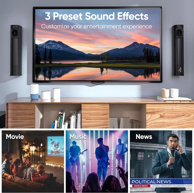 Saiyin Sound Bar for Smart TV with Subwoofer, 100W Detachable Soundbar Home Theater Surround Sound System for TV with Horn Tweeter, Adjustable Bass and HDMI-ARC/Bluetooth Optical/AUX/Connection