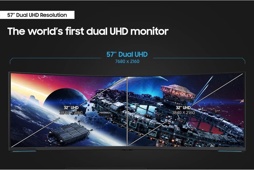 Samsung 57" Odyssey Neo G9 (G95NC) Series Dual 4K UHD 1000R Curved Gaming Monitor, 240Hz, 1ms with DisplayPort 2.1, Quantum Mini-LED, DisplayHDR 1000, AMD FreeSync Premium Pro, LS57CG952NNXZA