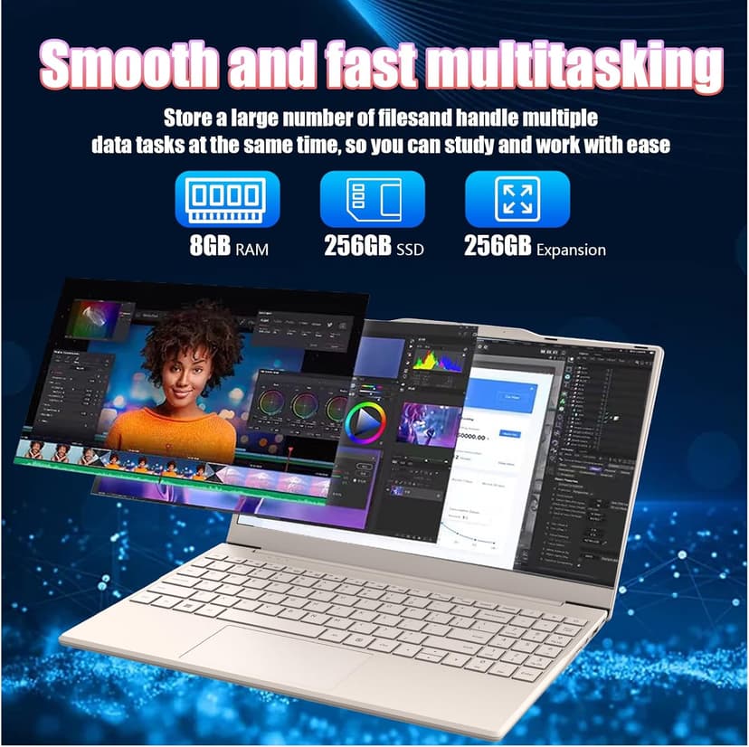 2025 New Portable Laptop,Student and Business,14" FHD IPS Display,N5095 Processor(Beats N4000/N4020),8GB DDR4 RAM,256GB PCIe SSD,Numeric Keypad,2.4/5G WiFi,38WH Battery,Webcam,Mini HDMI,USB(Pink)