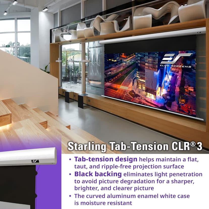 Starling Tab-Tension CLR® 3 Series Upgraded RC1 Kit, 121-INCH Diag.16:9 Ultra Short Throw Ceiling Ambient Light Rejecting (CLR/ALR) Electric Wall/Ceiling Retractable Projector Screen, STT121XH2-CLR3