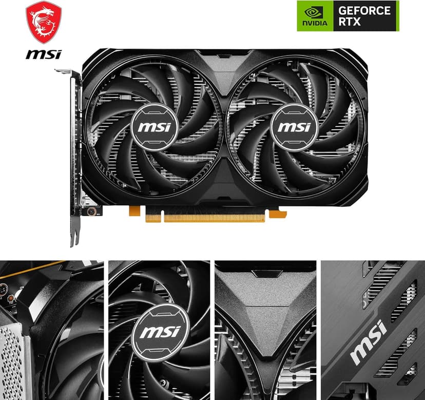 MSI GeForce RTX 4060 Ventus 2X Black 8G OC Gaming Graphics Card - 8GB GDDR6X, PCI Express Gen 4, 128-bit, 3X DP v 1.4a, HDMI 2.1a (Supports 4K & 8K HDR)