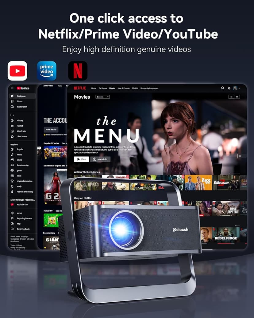 [Netflix Licensed & Native 1080P] Polocsh 4K Projector with WIFI 6 and Bluetooth, 1000ANSI Smart Projector with Auto Keystone Protable Projectors Home Theater Movie Outdoor Mini Proyector
