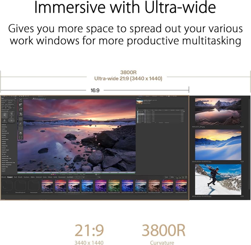 ASUS ProArt Display 34” Ultrawide Curved Professional HDR Monitor (PA34VCNV) - IPS, 21:9 3440 x 1440, 3800R Curve, 100% sRGB/Rec709, ΔE<2, Calman Verified, USB-C Docking PD 96W, RJ45, 3 Year Warranty