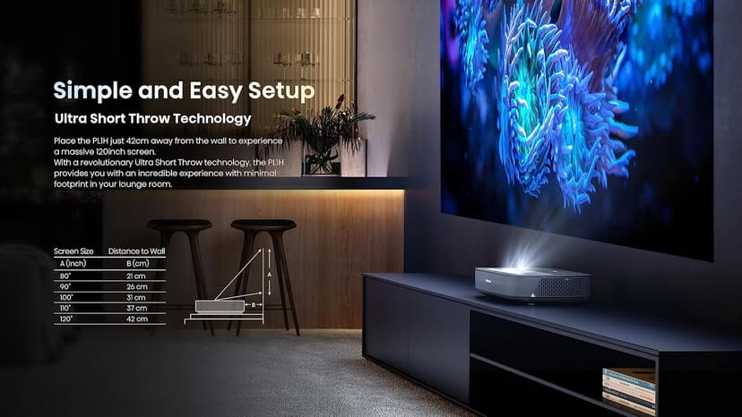 Hisense PL1 Ultra Short Throw Home Theater Smart Projector, 80"-120", 4K UHD, Dolby Vision & Atmos, HDR10, Google TV, Netflix, 2200 ANSI Lumens (Renewed)