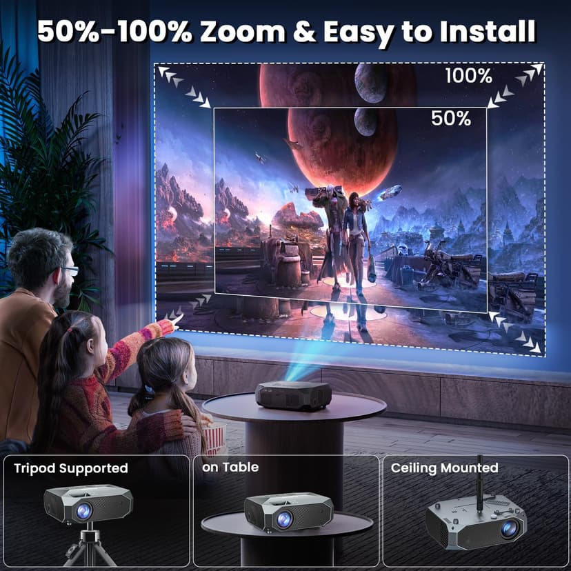 FUDONI Projector with WiFi and Bluetooth, Native 1080P Outdoor Movie Projectors 4k Supported, 15000L Portable Home Theater Projector Max 300", Indoor&Outdoor Use