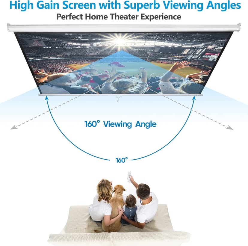 SUPER DEAL 120'' Projector Screen, Retractable Projection Screen Manual Pull Down HD Screen 1:1 Format for Home Cinema Theater Presentation Education Outdoor Indoor Public Display