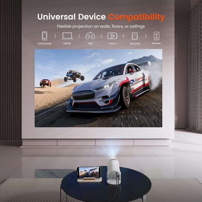 Mini Projector with Two-way Bluetooth, Portable Movie Projector with 180° Rotatable, 1080P HD Supported, Auto Vertical Keystone, Compatible with Smartphone, TV Stick, Laptop, HDMI, USB