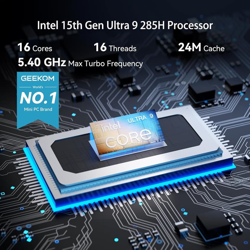 GEEKOM IT15 Mini PC, The Most Powerful with Intel Ultra 9 285H(15th Gen), 32GB DDR5 2TB NVMe SSD, Intel Arc 140T GPU(99 Tops), WiFi 7, 8K Quad Display, Win 11 Pro, SD Slot, Editing/Programming/Office