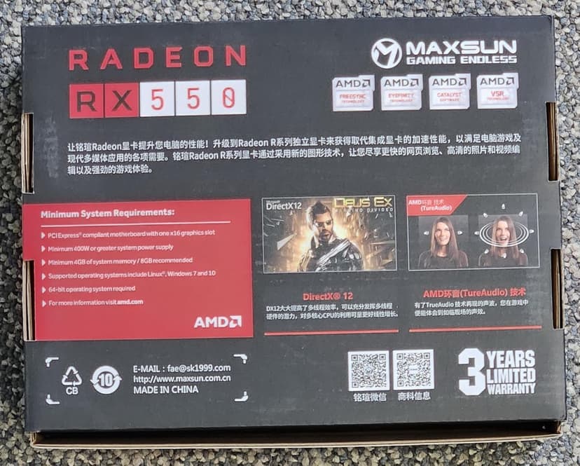 maxsun AMD Radeon RX 550 4GB GDDR5 ITX Computer PC Gaming Video Graphics Card GPU 128-Bit DirectX 12 PCI Express X16 3.0 DVI-D Dual Link, HDMI, DisplayPort