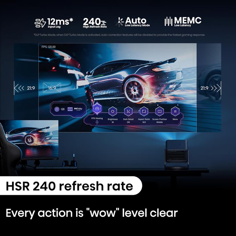 Hisense C2 4K UHD Triple Color RGB Laser Portable Mini Projector, 65”~300", 2000 ANSI Lumens, 110% BT.2020 Wide Color Gamut, Dolby Vision, Sound by JBL, Netflix, WIFI 6E