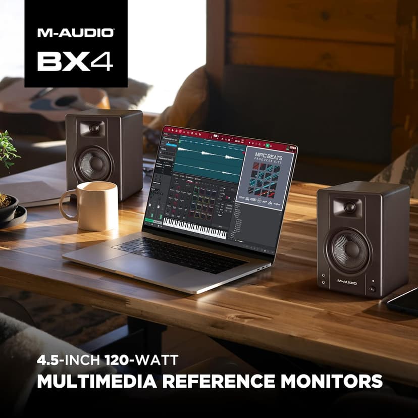 M-AUDIO BX4 Pair 4.5" 120W Studio Monitors, HD PC Speakers for Recording and Multimedia with Music Production Software