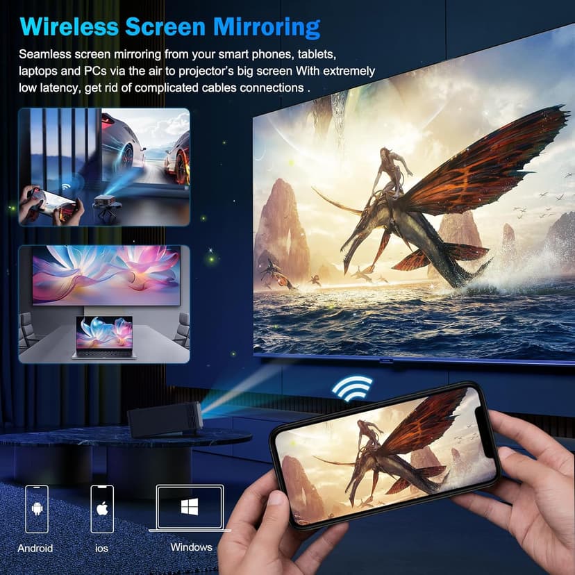 [1500 ANSI] Dess 4K Projector with WiFi 6 and Bluetooth, Home Outdoor Electric Stand Movie Proyector, Auto Focus & Keystone, Native 1080P, High Contrast, Smart Projector with Netflix & Google Tv