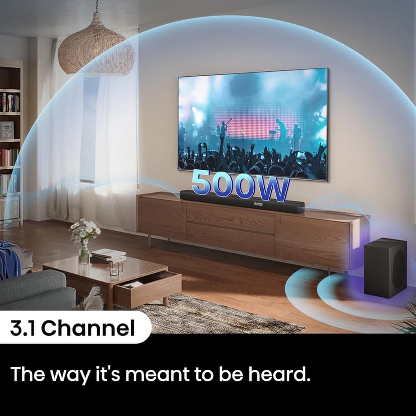 Hisense AX3100Q 3.1Ch Sound Bar with Wireless Subwoofer, Dolby Atmos, DTS:X, Bluetooth 5.3, Roku TV Ready, HDMI/AUX/ARC/Optical/USB, EzPlay, Ez UP, 7 EQ Modes