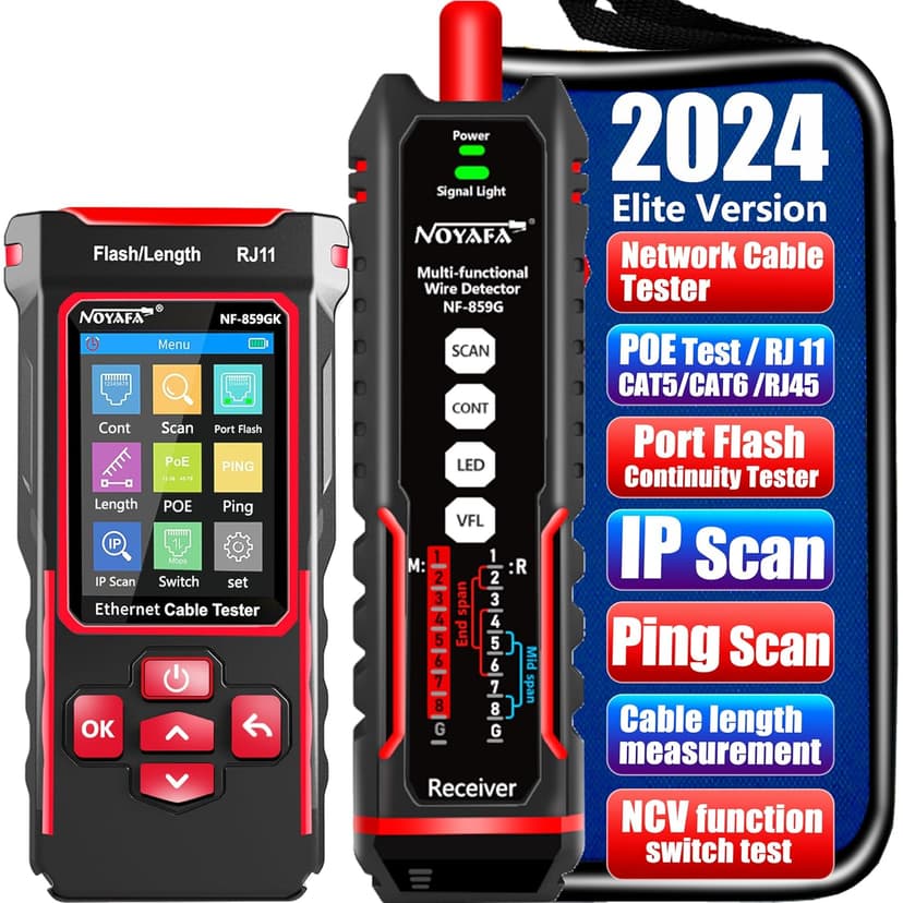 NOYAFA NF-859GK Network Cable Tester with IP Tester 10mw Visual Fault Locator,PING/POE/RJ45 RJ11 CAT5 CAT6 Cable Toner Ethernet Tester for Phone Lines CAT3, Ethernet,Wire Tracer LAN Network Tool