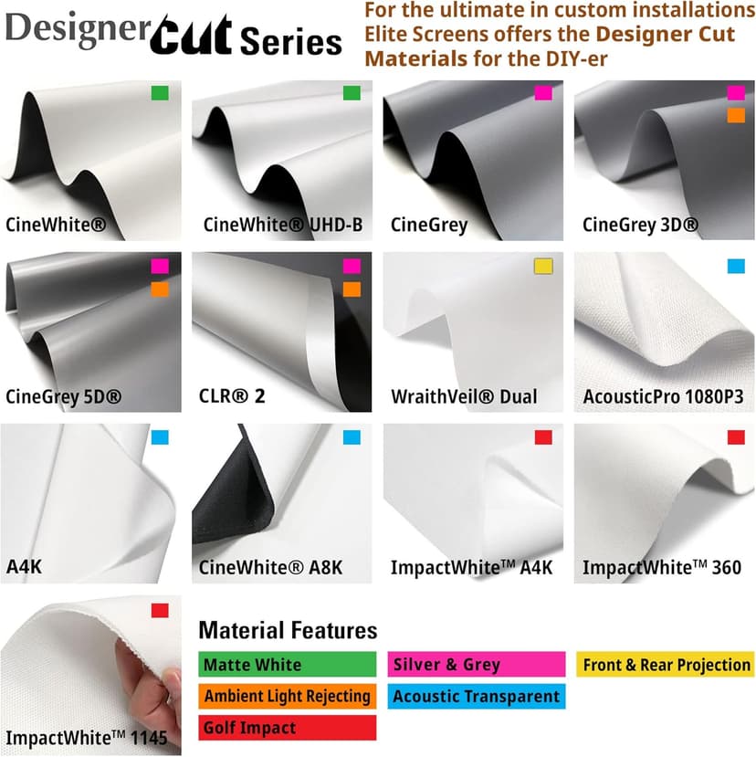 Elite Screens Designer Cut Series, 135-inch 16:9, 8K / 4K Ultra HD Ambient Light Rejecting DIY Raw Projector Screen Material, ISF Certified True ALR Capable Projection Screen, RM-135HW-CINEGREY5D