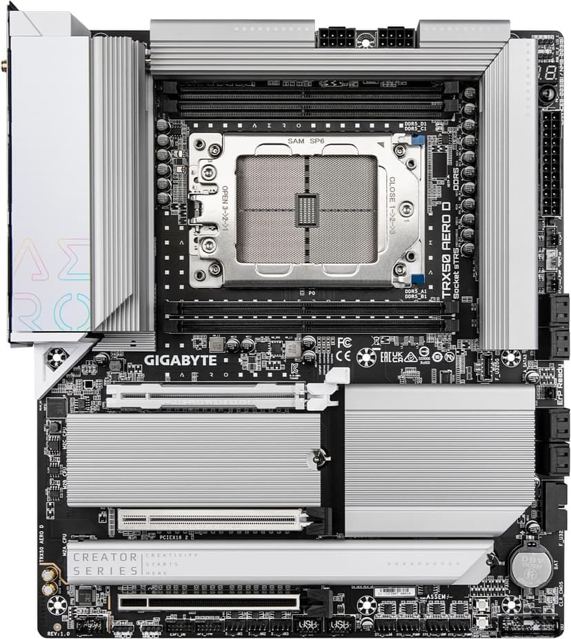 GIGABYTE TRX50 AERO D (sTR5/ AMD/ TRX50/ E-ATX/ DDR5/ PCIe 5.0 M.2/ PCIe 5.0/ USB4 Type-C/Wi-Fi 7/ Marvell 10GbE/ Motherboard)